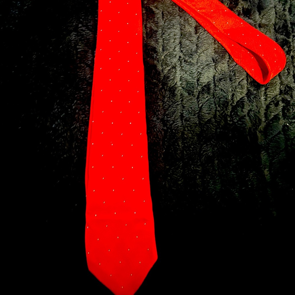 Vintage deep red with small navy and gray dots tie necktie
